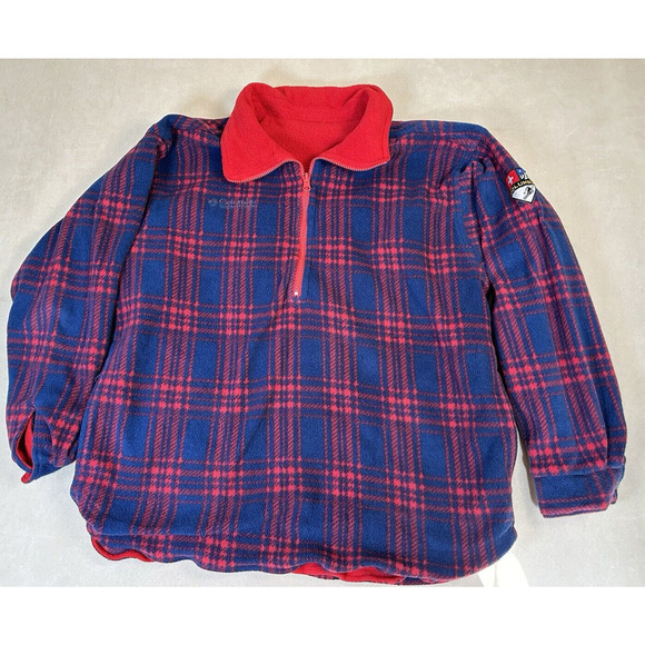 Vintage Columbia REVERSIBLE Pullover- Heavy Made In USA Quarter Zip Red Large - Picture 9 of 16